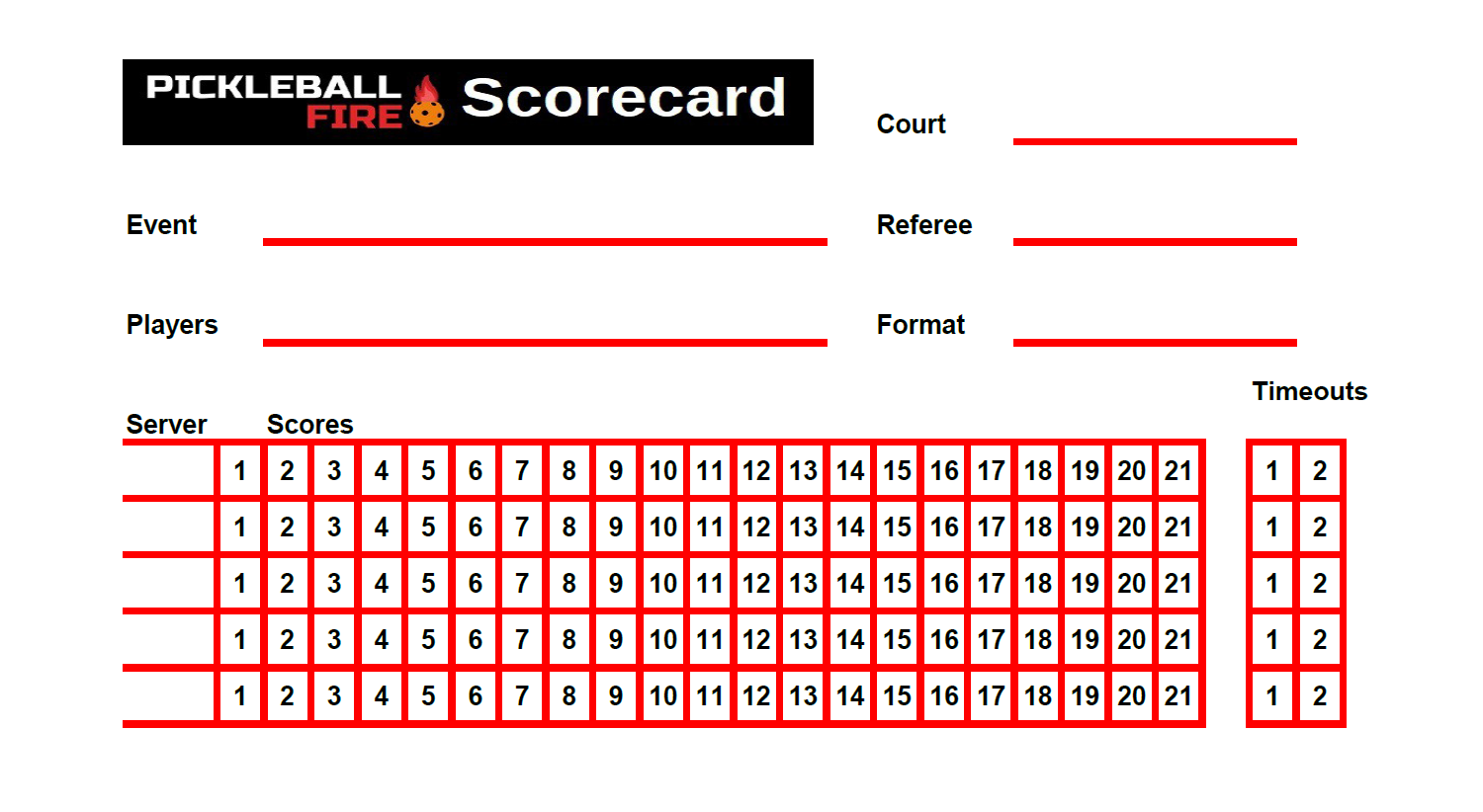 Pickleball Scorecard Printable Pdf Score Sheet Pickleball Fire